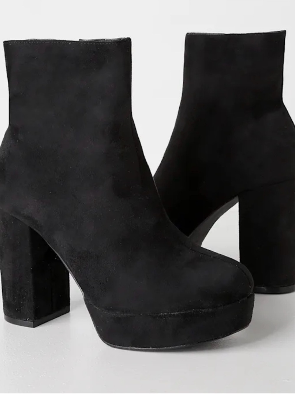Lulu's Black Suede Platform Ankle Booties with Block Heel - Picture 2 of 6